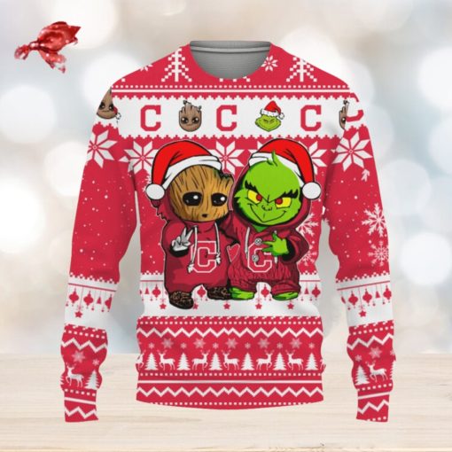 Cleveland Indians Baby Groot And Grinch Best Friends Football American Knitted Christmas Sweater