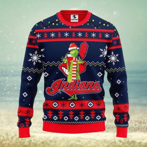 Cleveland Indians Funny Grinch Christmas Ugly Sweater 3D Christmas Xmas Sweater