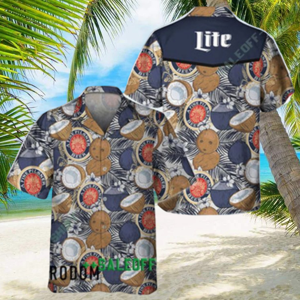 Miller Lite Hawaiian Shirt Tropical Flower Pattern