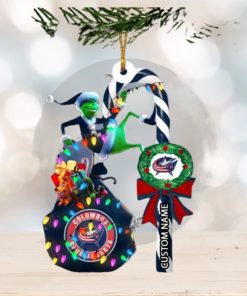 Columbus Blue Jackets NHL Grinch Candy Cane Personalized Xmas Gifts Christmas Tree Decorations Ornament