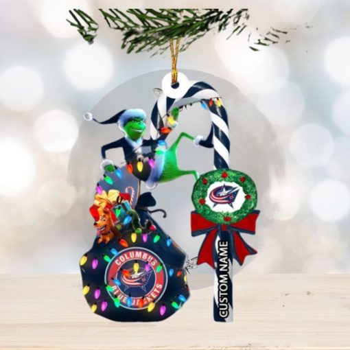 Columbus Blue Jackets NHL Grinch Candy Cane Personalized Xmas Gifts Christmas Tree Decorations Ornament