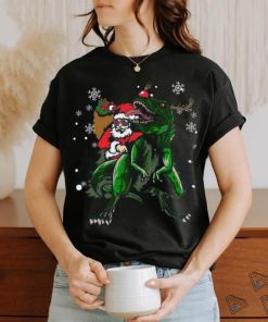 Cool Santa Riding Dinosaur Scary T Rex With Dino Snowy Gift Cool Shirt