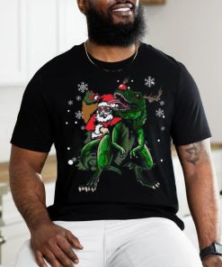 Cool Santa Riding Dinosaur Scary T Rex With Dino Snowy Gift Cool Shirt