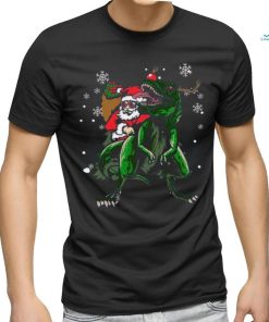 Cool Santa Riding Dinosaur Scary T Rex With Dino Snowy Gift Cool Shirt