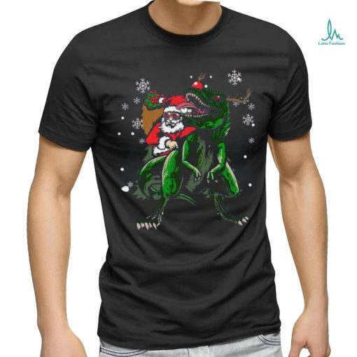 Cool Santa Riding Dinosaur Scary T Rex With Dino Snowy Gift Cool Shirt