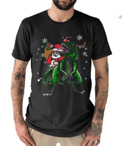 Cool Santa Riding Dinosaur Scary T Rex With Dino Snowy Gift Cool Shirt