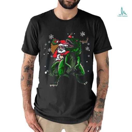 Cool Santa Riding Dinosaur Scary T Rex With Dino Snowy Gift Cool Shirt