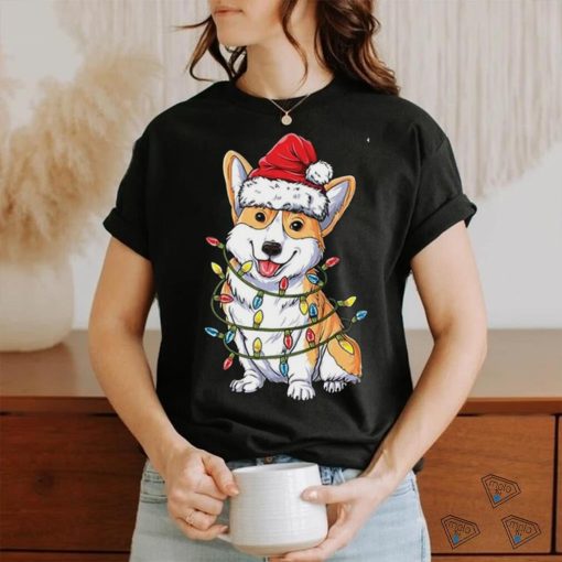 Corgi Santa Christmas Tree Lights Xmas Funny T Shirt