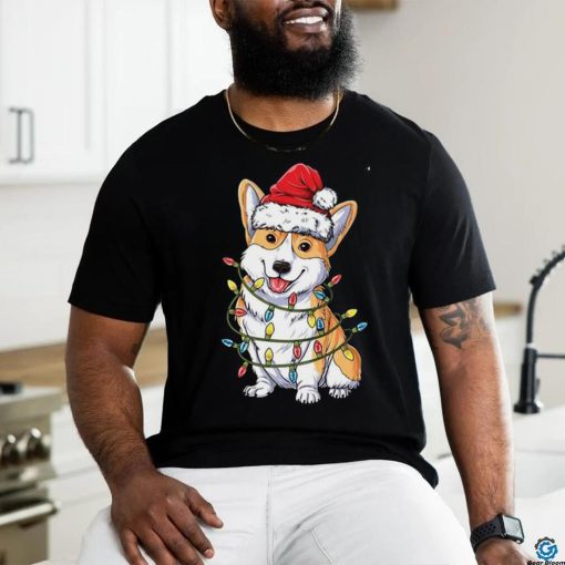 Corgi Santa Christmas Tree Lights Xmas Funny T Shirt