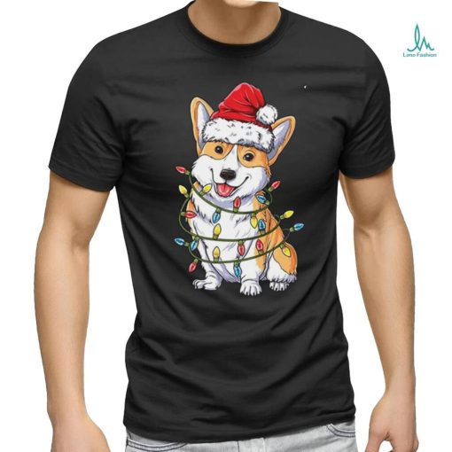 Corgi Santa Christmas Tree Lights Xmas Funny T Shirt