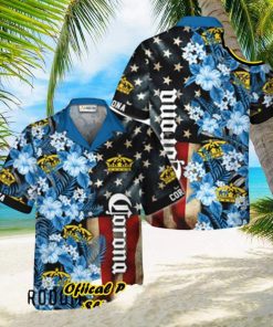 Corona Extra American Flag Tropical Flower Hawaiian Shirts