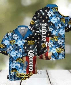 Corona Extra American Flag Tropical Flower Hawaiian Shirts