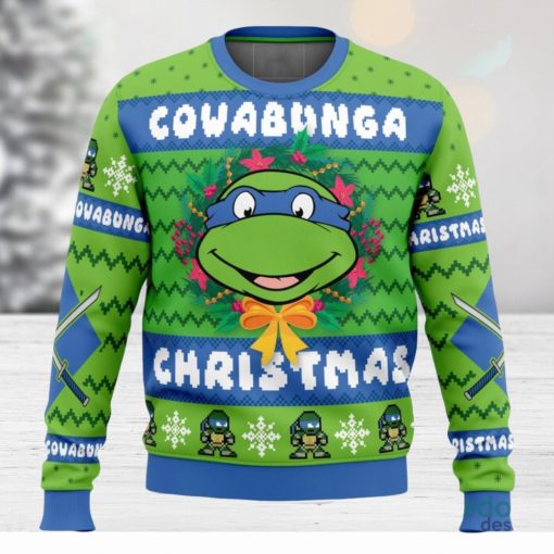 Cowabunga Leonardo Christmas Teenage Mutant Ninja Turtles Ugly Christmas Sweater Unisex 3D Christmas Sweater Gift