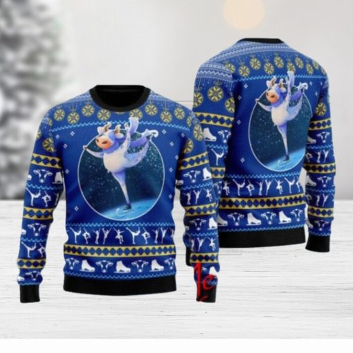 Cows Ice Skating Ugly Christmas Sweater Gift Knitting Sweater