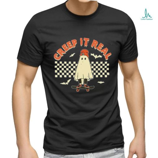 Creep It Real Skateboarding Ghost Halloween T Shirt