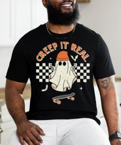 Creep It Real Skateboarding Ghost Retro Halloween T Shirt