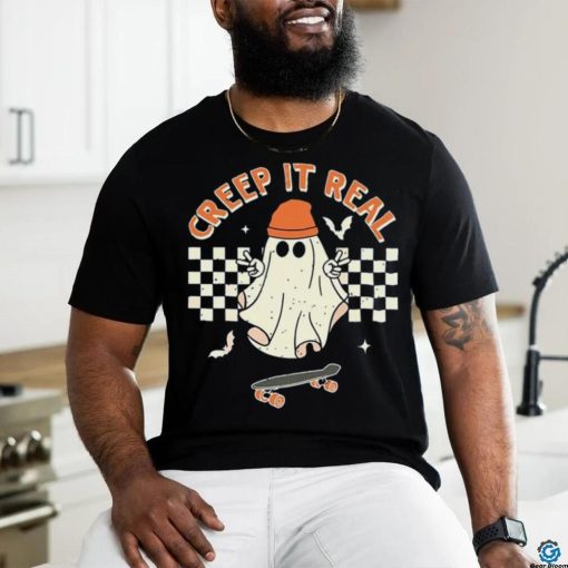 Creep It Real Skateboarding Ghost Retro Halloween T Shirt