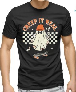 Creep It Real Skateboarding Ghost Retro Halloween T Shirt