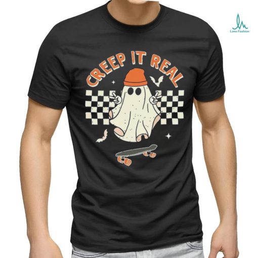 Creep It Real Skateboarding Ghost Retro Halloween T Shirt