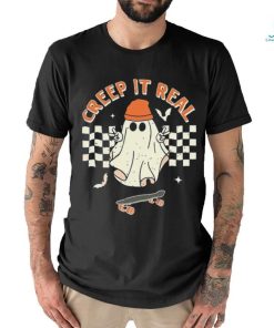 Creep It Real Skateboarding Ghost Retro Halloween T Shirt