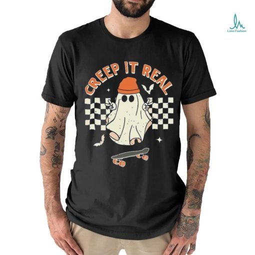 Creep It Real Skateboarding Ghost Retro Halloween T Shirt