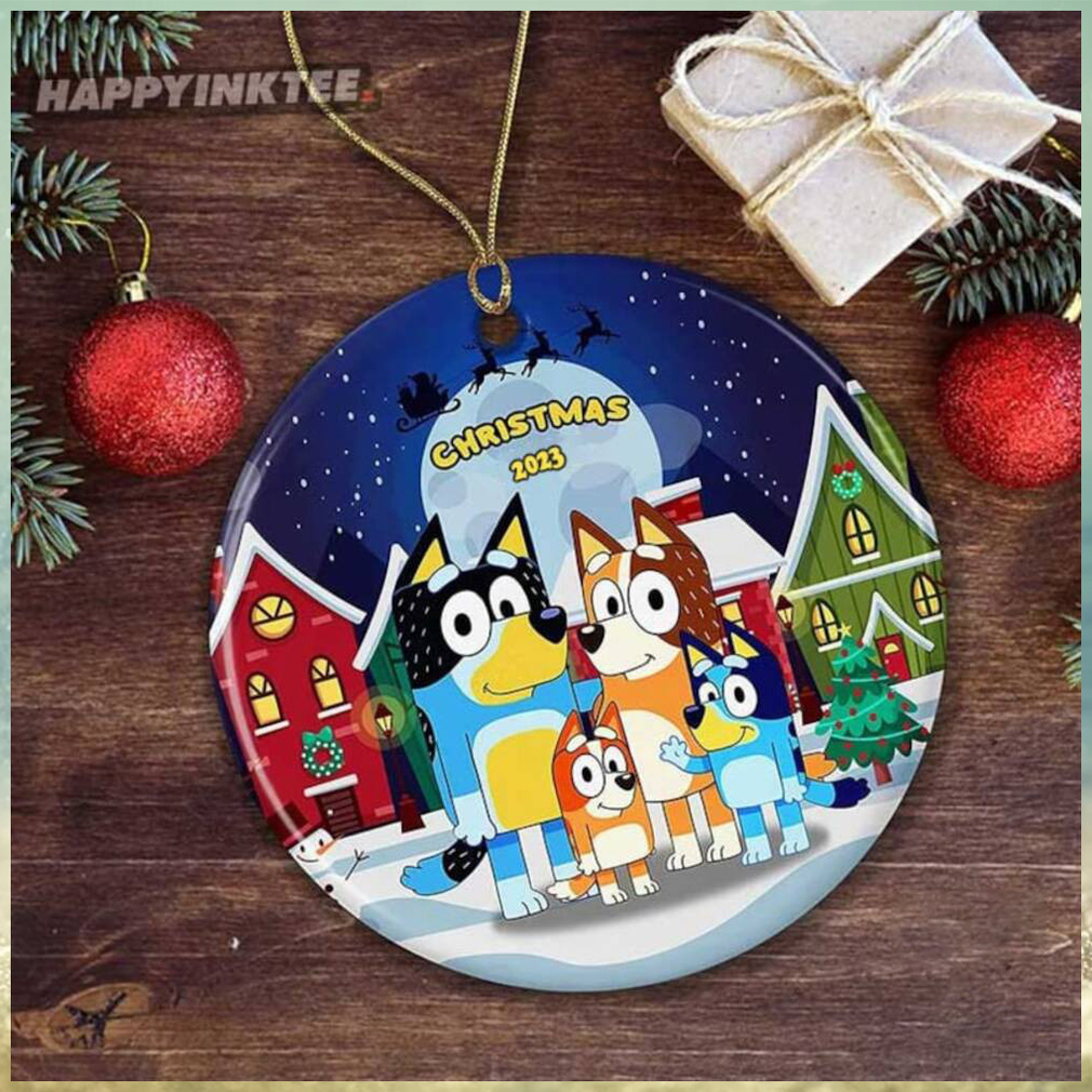 Custom Blue Dog Family Round Ceramic Christmas Ornament, Gift for Family Christmas Custom Blue Dog Family Round Ceramic Christmas Ornament, Gift for Family Christmas