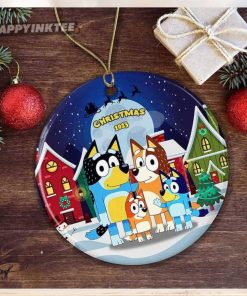 Custom Blue Dog Family Round Ceramic Christmas Ornament, Gift for Family Christmas