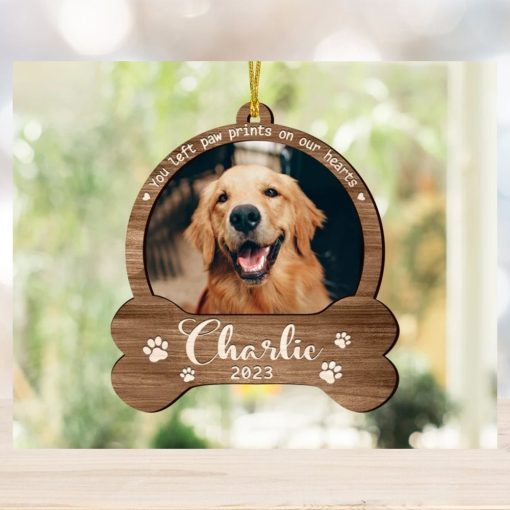 Custom Dog Photo Ornament, Dog Memorial Gift, Loss of Pet, Pet Ornament, Christmas Keepsake, Dog Memorial Ornament, You Left Paw Prints