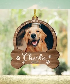 Custom Dog Photo Ornament, Dog Memorial Gift, Loss of Pet, Pet Ornament, Christmas Keepsake, Dog Memorial Ornament, You Left Paw Prints