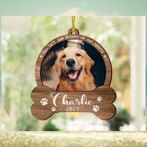 Custom Dog Photo Ornament, Dog Memorial Gift, Loss of Pet, Pet Ornament, Christmas Keepsake, Dog Memorial Ornament, You Left Paw Prints