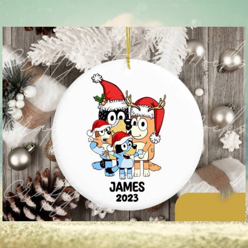 Custom Kid Name Bluey Family 2023 Christmas Ceramic Ornament