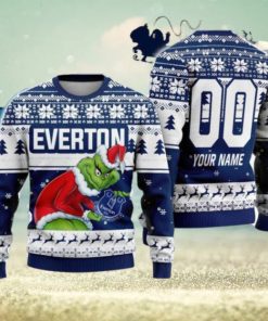 Custom Name And Number EPL Everton Grinch Ugly Christmas Sweater All Over Print Trending Sweater For Fan