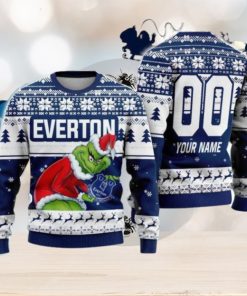 Custom Name And Number EPL Everton Grinch Ugly Christmas Sweater All Over Print Trending Sweater For Fan