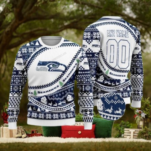 Custom Name And Number Seattle Seahawks Woolen Ugly Christmas Sweater