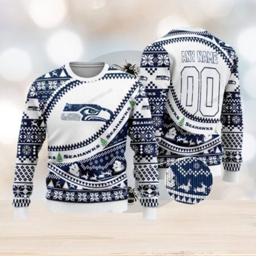 Custom Name And Number Seattle Seahawks Woolen Ugly Christmas Sweater