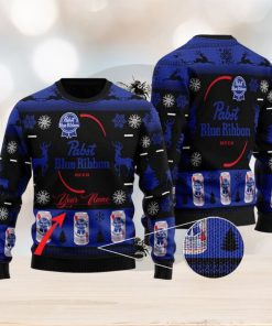 Custom Name Black Pabst Blue Ribbon Knitted 3D Sweater Gift For Xmas