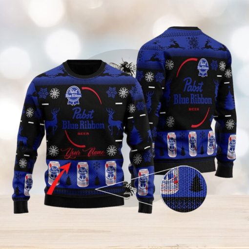 Custom Name Black Pabst Blue Ribbon Knitted 3D Sweater Gift For Xmas