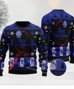 Custom Name Black Pabst Blue Ribbon Knitted 3D Sweater Gift For Xmas