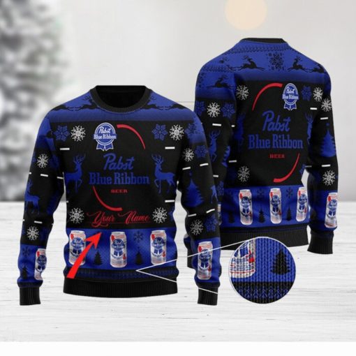 Custom Name Black Pabst Blue Ribbon Knitted 3D Sweater Gift For Xmas