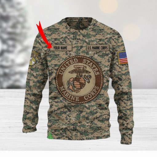 Custom Name Camo Marine Corps 3D Sweater Sweatshirt AOP For Christmas Gift Men And Women