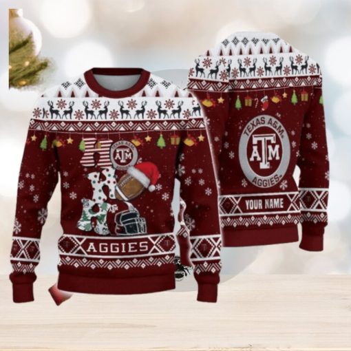 Custom Name For NCAA Fans Texas A&M Aggies HO HO HO Ugly Christmas Sweater Funny Christmas Gift