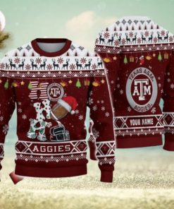 Custom Name For NCAA Fans Texas A&M Aggies HO HO HO Ugly Christmas Sweater Funny Christmas Gift