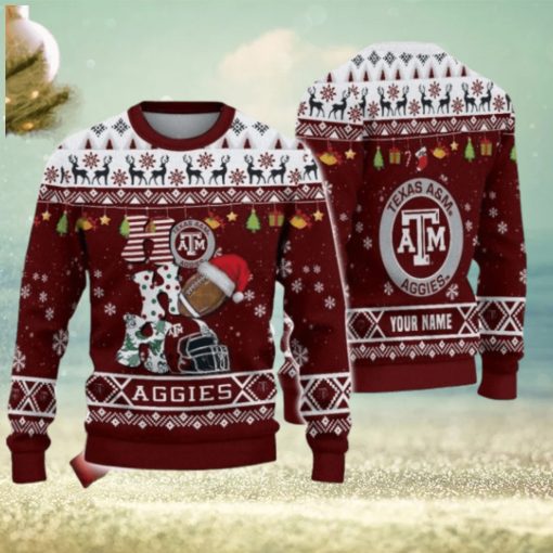 Custom Name For NCAA Fans Texas A&M Aggies HO HO HO Ugly Christmas Sweater Funny Christmas Gift