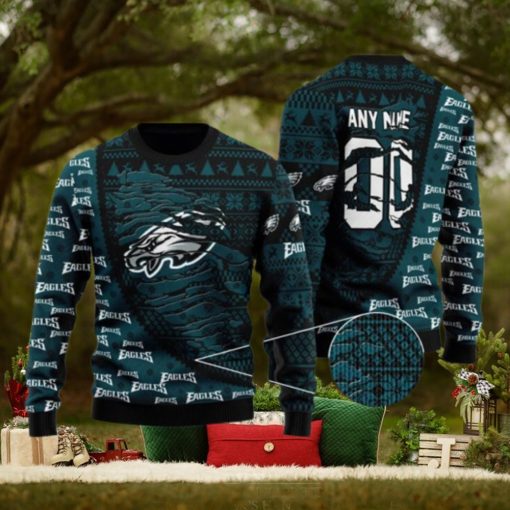 Custom Name Philadelphia Eagles Woolen Ugly Christmas Sweater