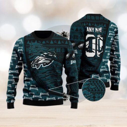 Custom Name Philadelphia Eagles Woolen Ugly Christmas Sweater