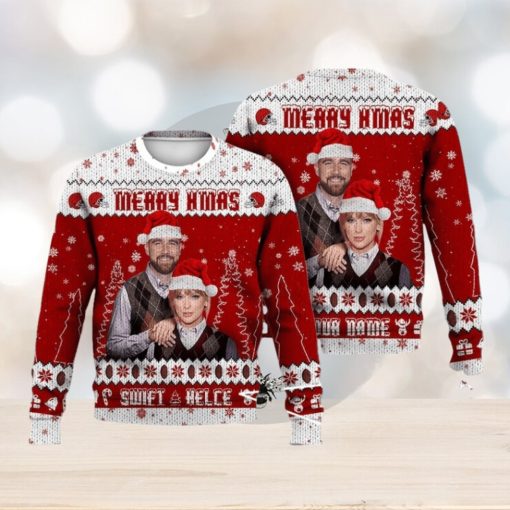 Custom Name Taylor Swift Travis Kelce Kansas Football Ugly Christmas Sweater