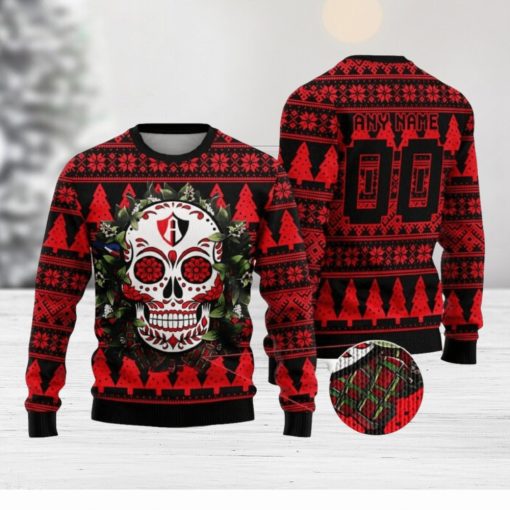 Custom Number And Name LIGA MX Atlas F.C Special Sugar Skull Christmas Ugly Sweater Gift For Men And Women