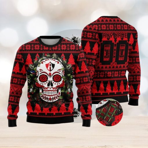 Custom Number And Name LIGA MX Atlas F.C Special Sugar Skull Christmas Ugly Sweater Gift For Men And Women