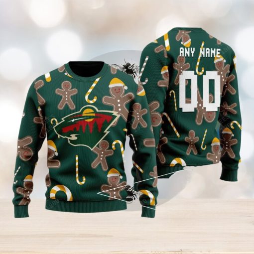 Custom Number And Name Minnesota Wild Christmas Santa Bear Ugly Christmas Sweater