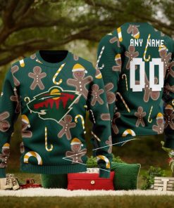 Custom Number And Name Minnesota Wild Christmas Santa Bear Ugly Christmas Sweater